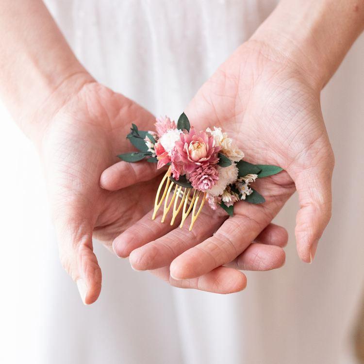 Peigne de mariée Turquin long en fleurs séchées - Les Fleurs Dupont